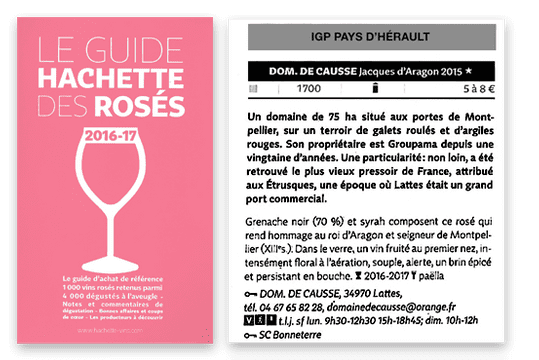 Guide Hachette des Vins Rosés 2016 :